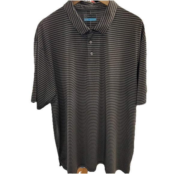 PGA Tour Polo Shirt Mens 2XL Black Striped‎ Golf Short Sleeve Embroidered Logo - Picture 1 of 2